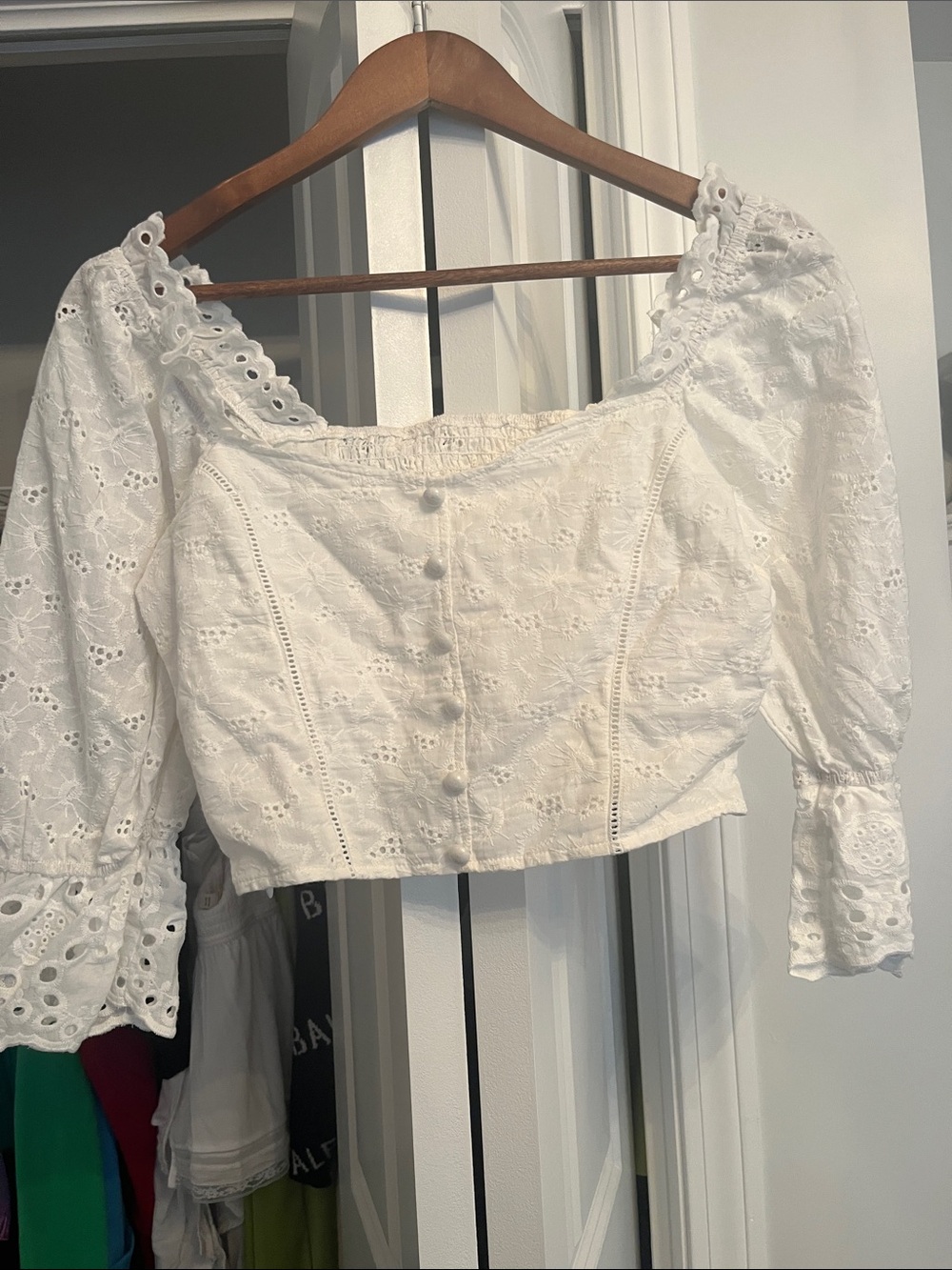 White Eyelet Lace Peasant Top - Women's